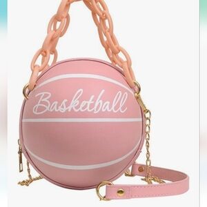 Basketball Shaped Purse in Pink Sling Hand Bag 6" Round Crossbody